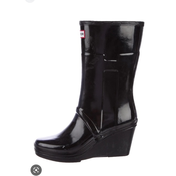 Hunter Shoes - Hunter Kellan black gloss wedge rain boots